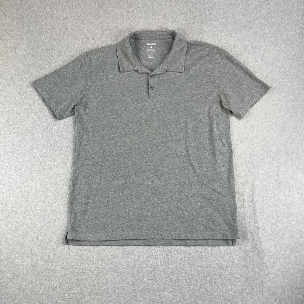 True Classic Polo Shirt Mens Large Gray Stretch Short Sleeve Super Soft